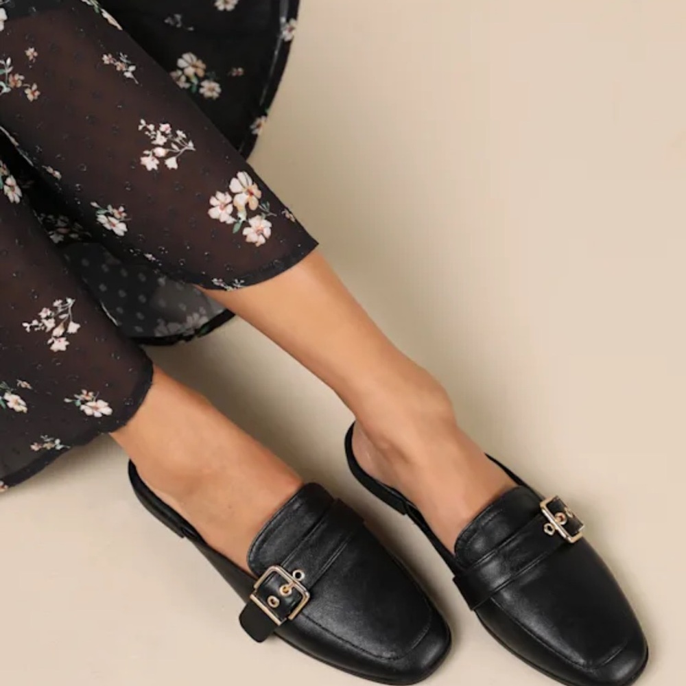 Marquette Black Buckle Mule Slides